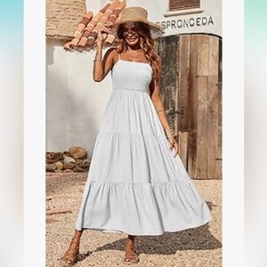 Summer Maxi Dress Spaghetti Strap Smocked Tiered Long Beach Sun Dresses
